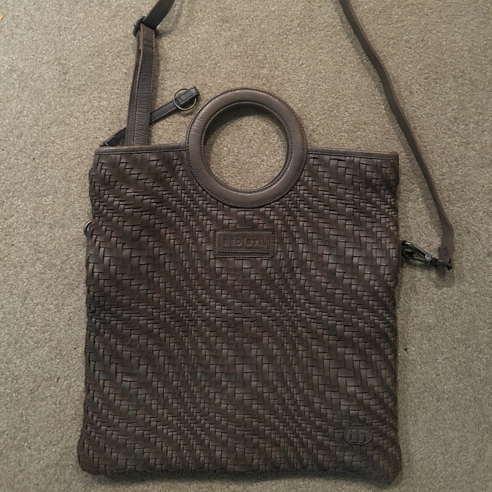 BED|STU Dark Gray Woven Leather Crossbody Bag